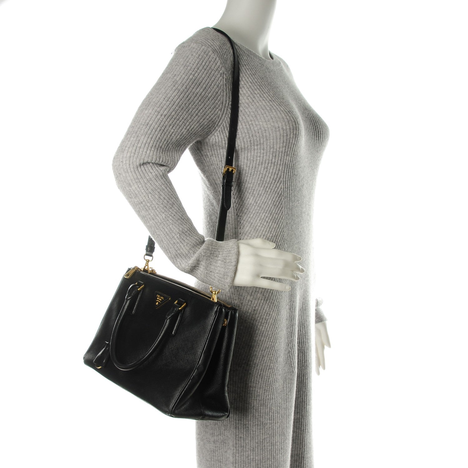 Prada Saffiano Small Galleria Double Zip Tote Black 2 of 7