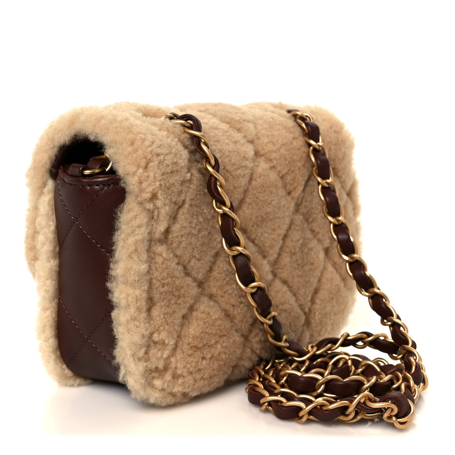 Chanel Shearling Lambskin Quilted Mini Furry Coco Flap Beige Dark Brown 3 of 12