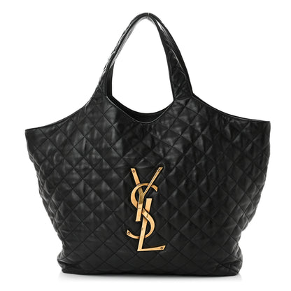Saint Laurent Lambskin Quilted Maxi Icare Shopping Tote Black 3 of 12
