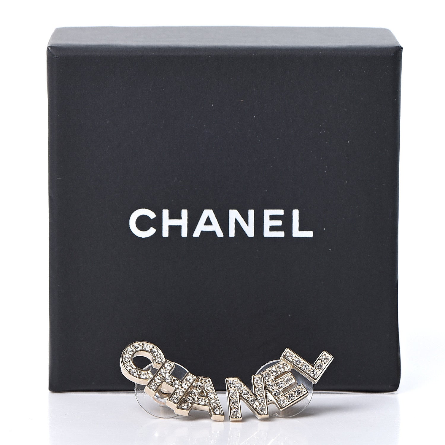 Chanel Crystal Pearl Signature Stud Earrings Gold 5 of 5