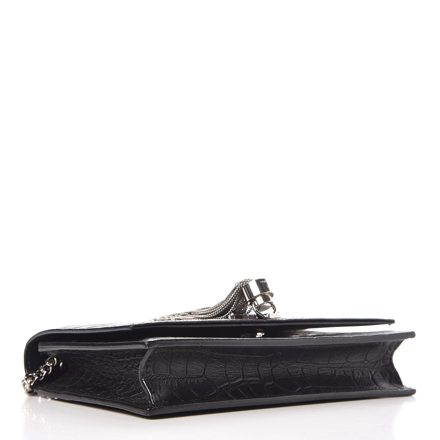 Calfskin Crocodile Embossed Kate Monogram Tassel Chain Wallet Black