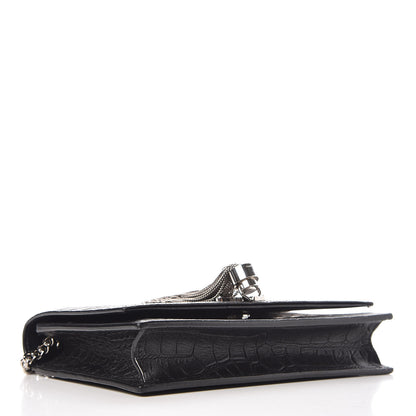 Saint Laurent Calfskin Crocodile Embossed Kate Monogram Tassel Chain Wallet Black 4 of 10