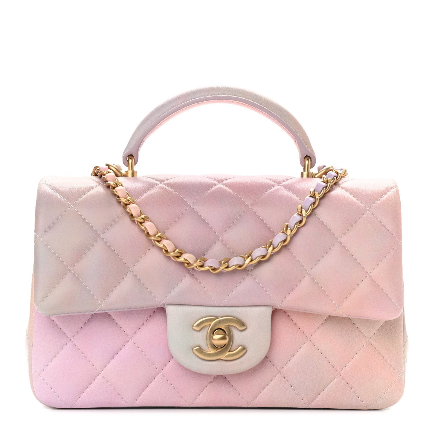 Lambskin Quilted Ombre Mini Top Handle Rectangular Flap Pink Multicolor