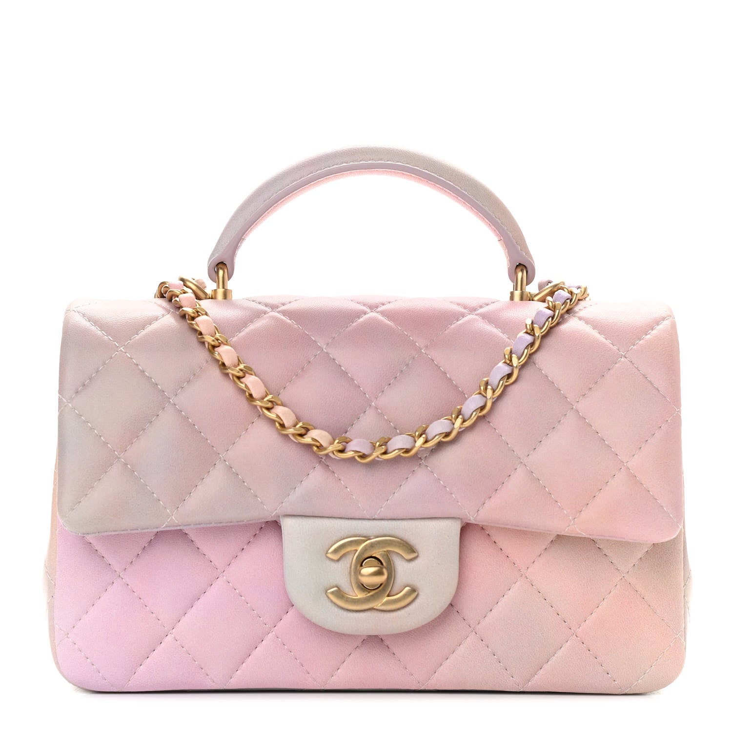Chanel Lambskin Quilted Ombre Mini Top Handle Rectangular Flap Pink Multicolor 1 of 10