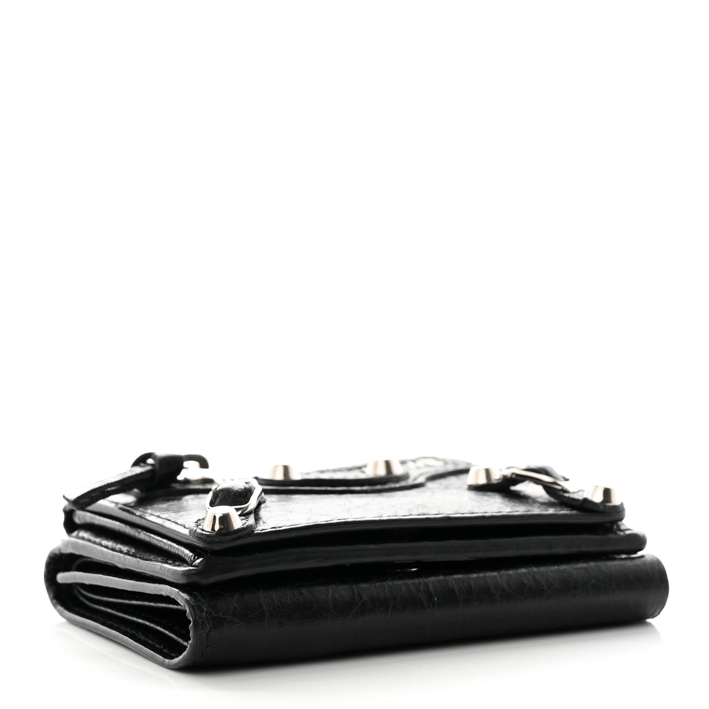 Agneau Arena Classic Silver Hardware Mini Wallet Black