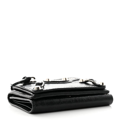 Balenciaga Agneau Arena Classic Silver Hardware Mini Wallet Black 4 of 10