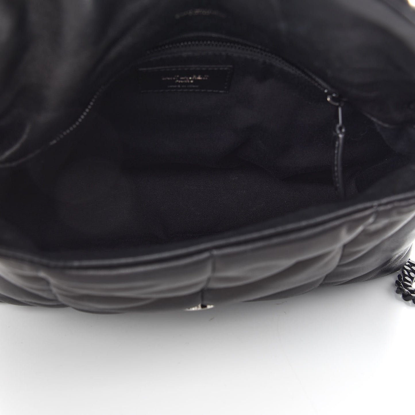 Lambskin Quilted Small Loulou Puffer Monogram Chain Satchel Black