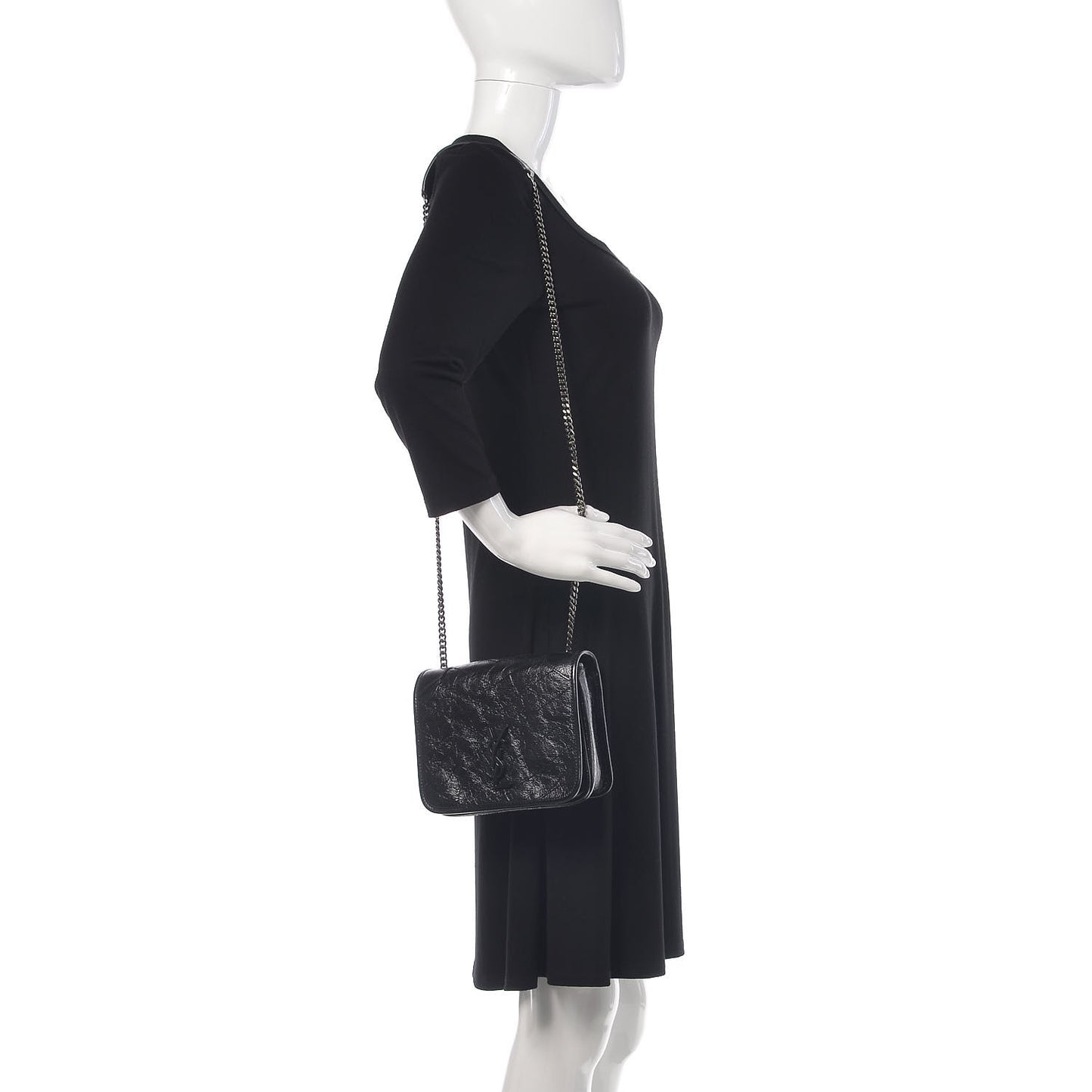 Crinkled Calfskin Matelasse Monogram Niki Chain Wallet Black