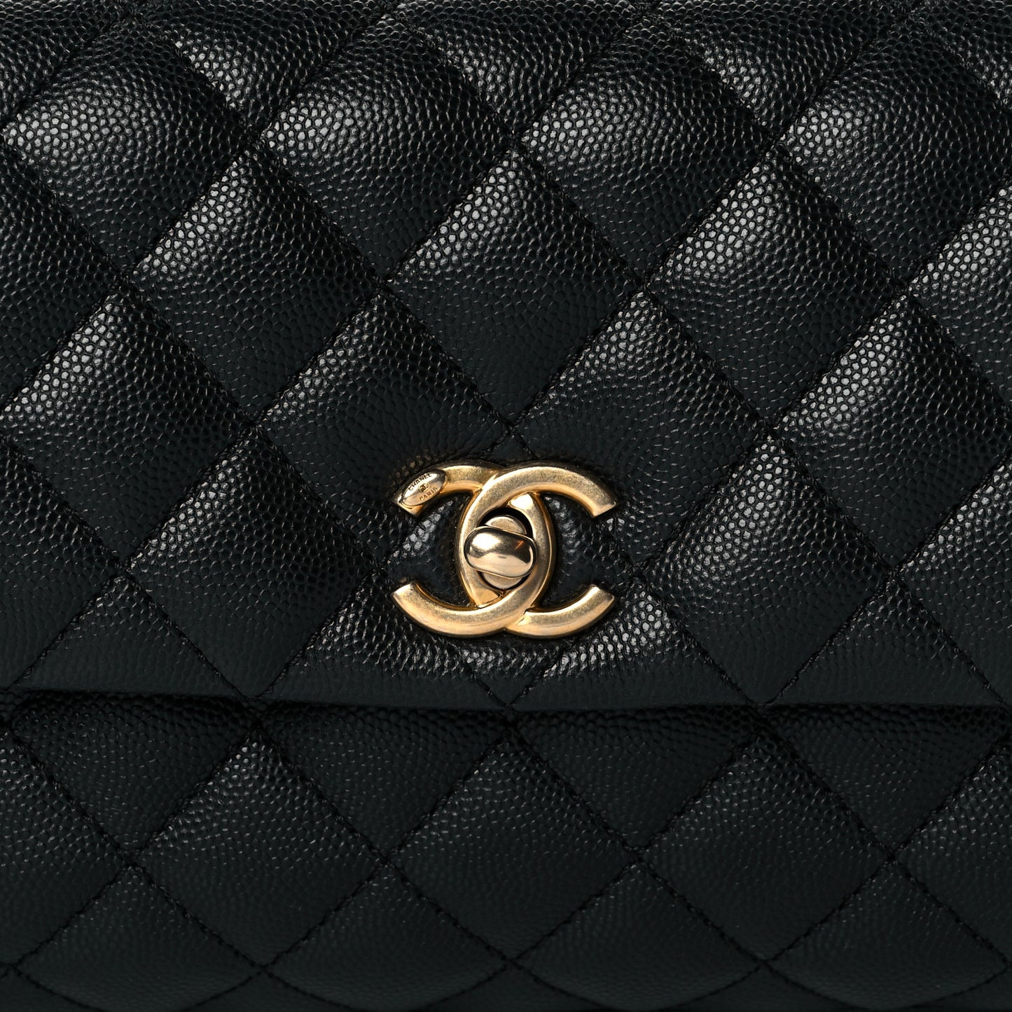 Caviar Lizard Embossed Quilted Mini Coco Handle Flap Black