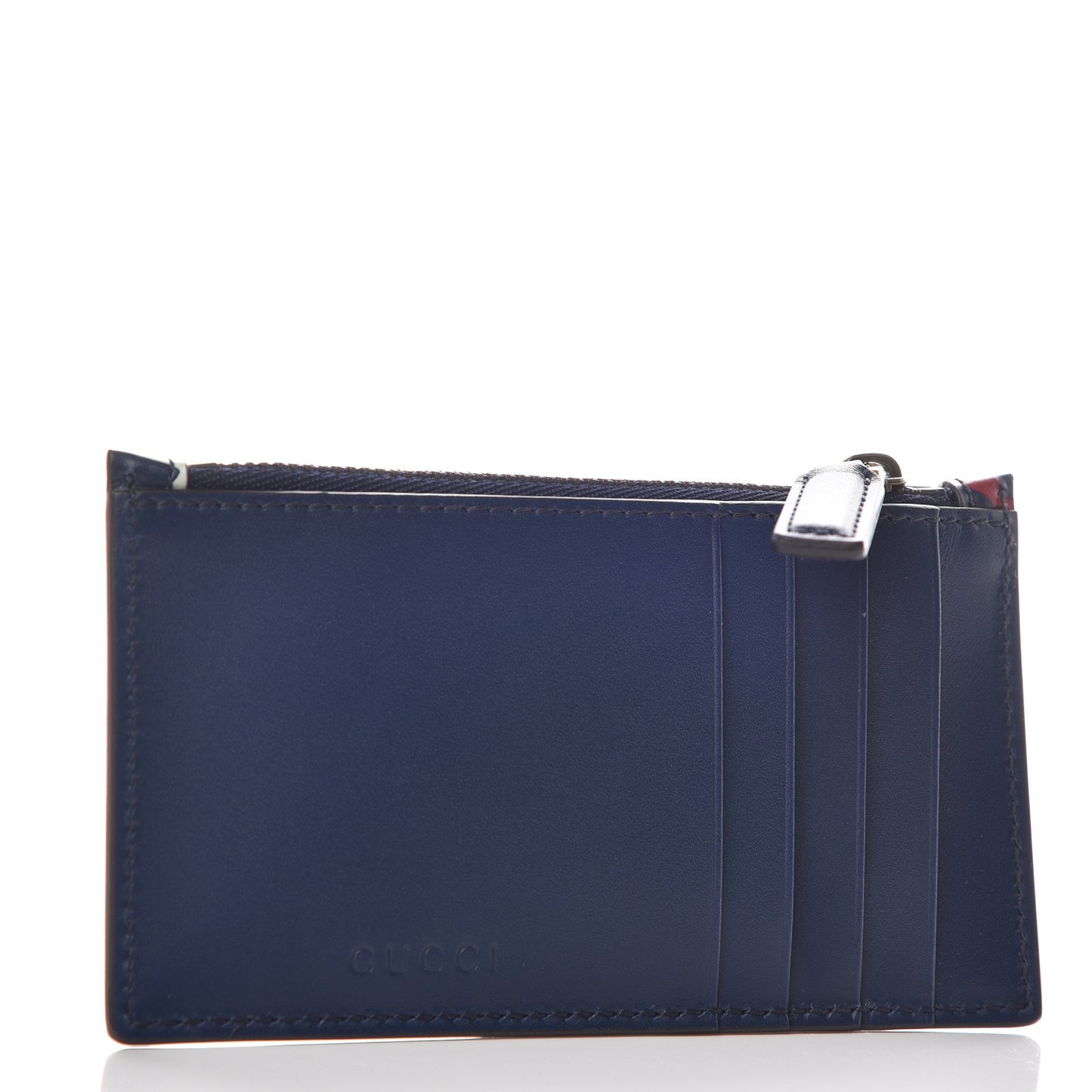 Calfskin GucciGhost Coin Case Card Holder Blue Agata Hibiscus Red