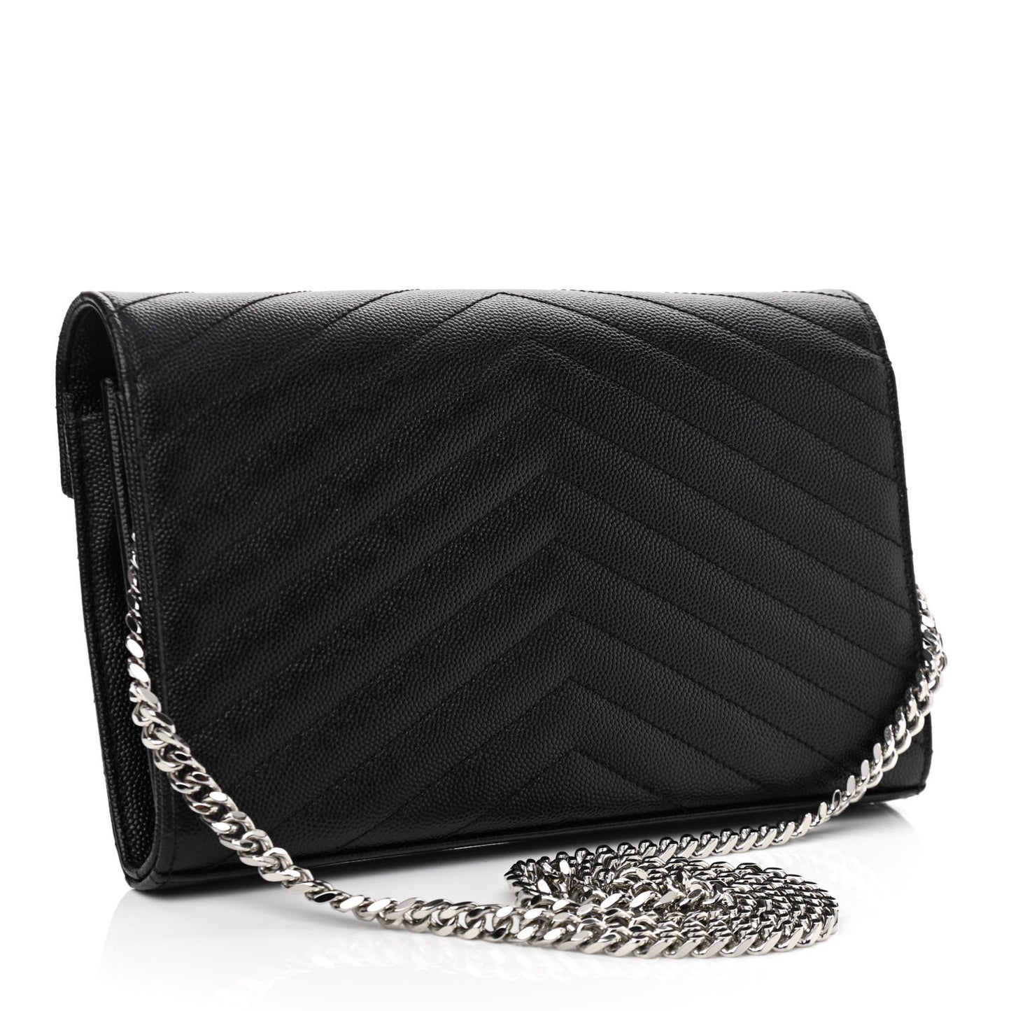Grain De Poudre Matelasse Chevron Monogram Chain Wallet Black