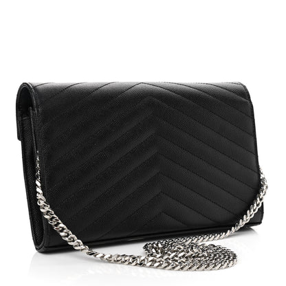 Saint Laurent Grain De Poudre Matelasse Chevron Monogram Chain Wallet Black 3 of 10