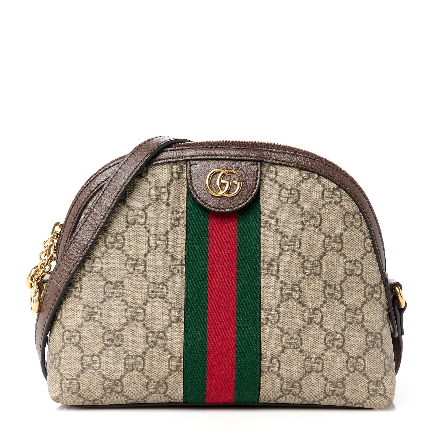 Gucci GG Supreme Monogram Textured Dollar Calfskin Web Small Ophidia Dome Shoulder Bag Beige Ebony New Acero 1 of 12