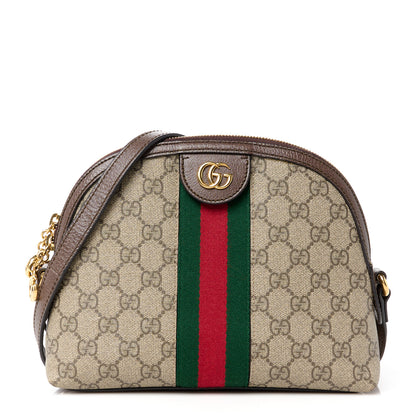Gucci GG Supreme Monogram Textured Dollar Calfskin Web Small Ophidia Dome Shoulder Bag Beige Ebony New Acero 1 of 12