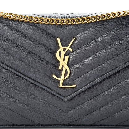 Saint Laurent Grain De Poudre Matelasse Chevron Monogram Chain Wallet Black 8 of 12