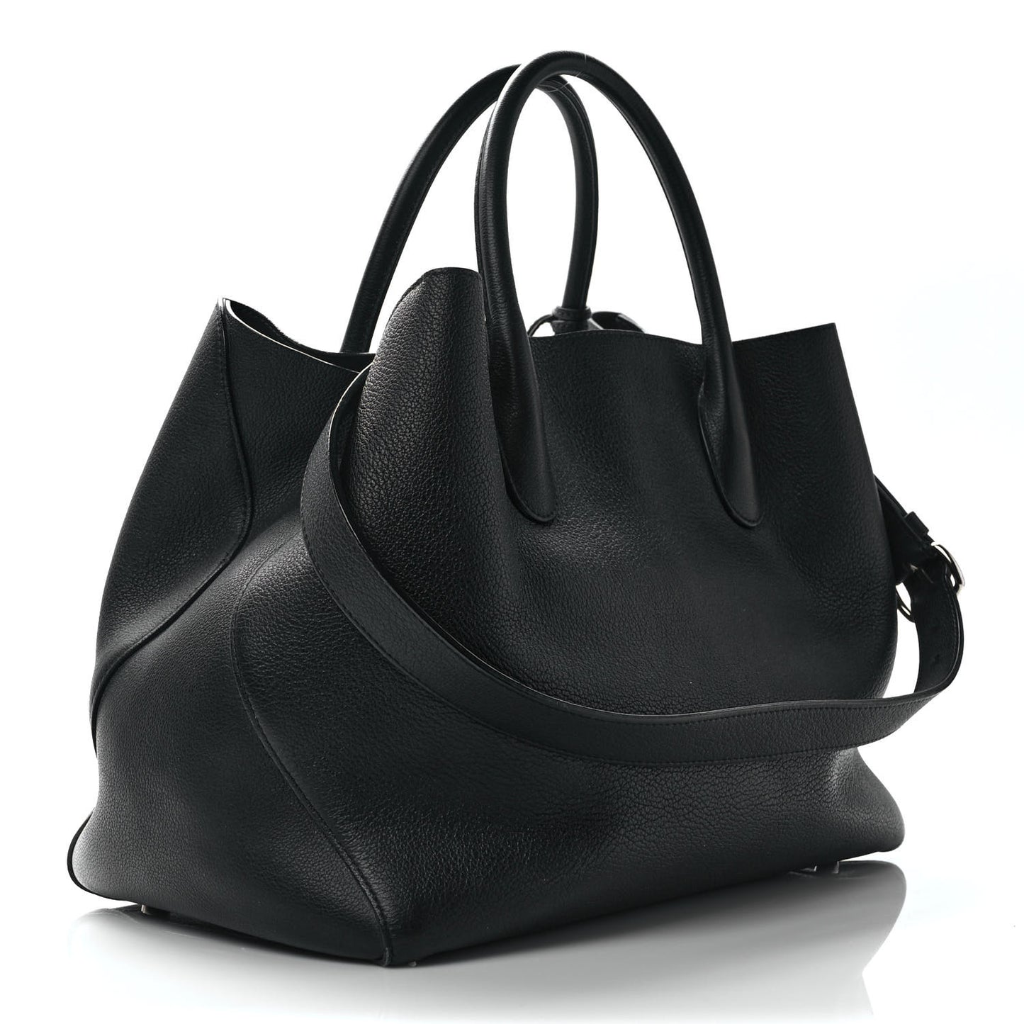 Supple Grained Calfskin Large Open Bar Tote Black
