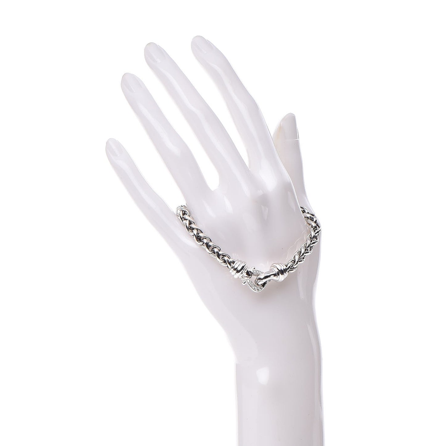 Sterling Silver Diamond 6mm Buckle Wheat Chain Bracelet