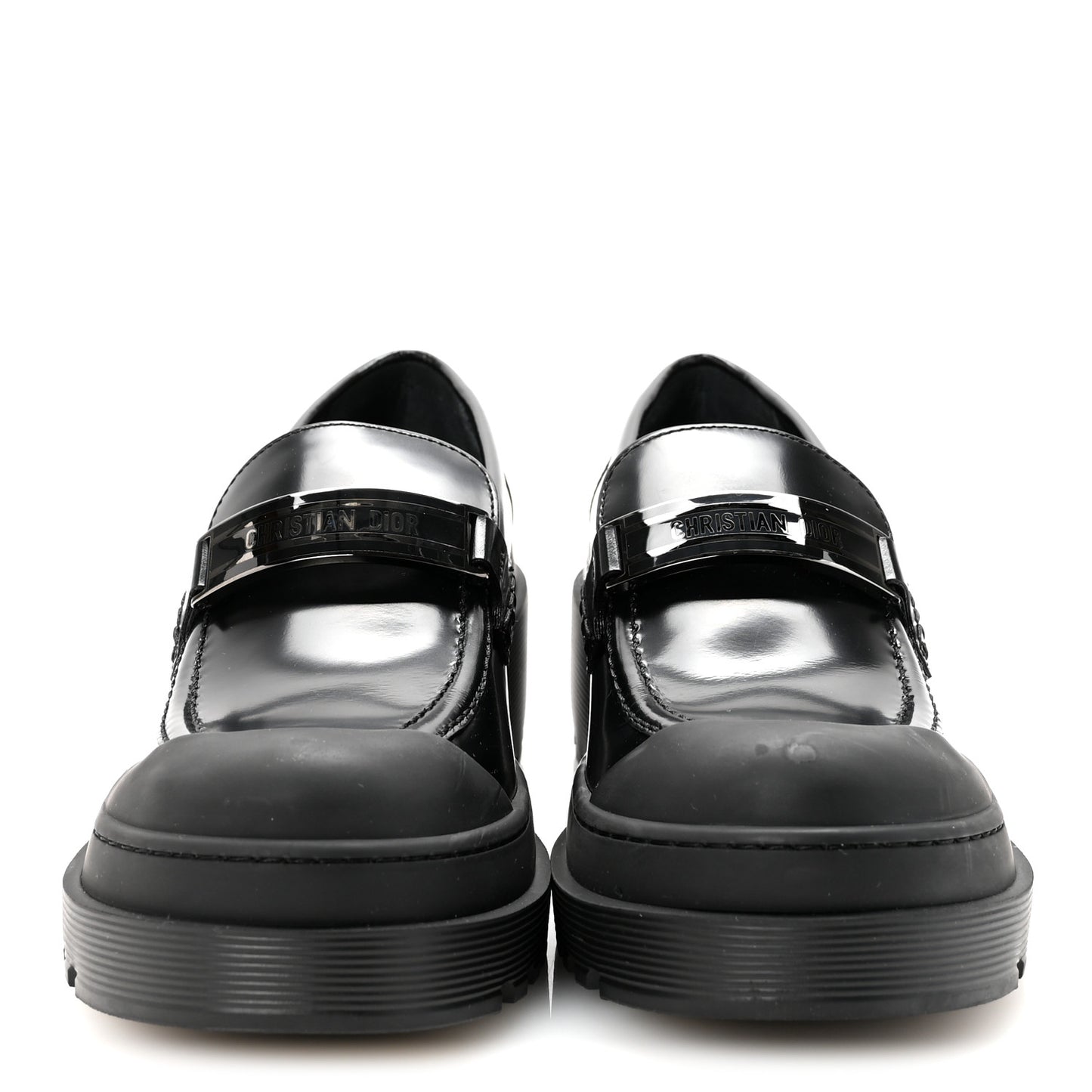 Brushed Calfskin Rubber Dior Code Cap Toe Lug Sole 35mm Loafers 39 Black