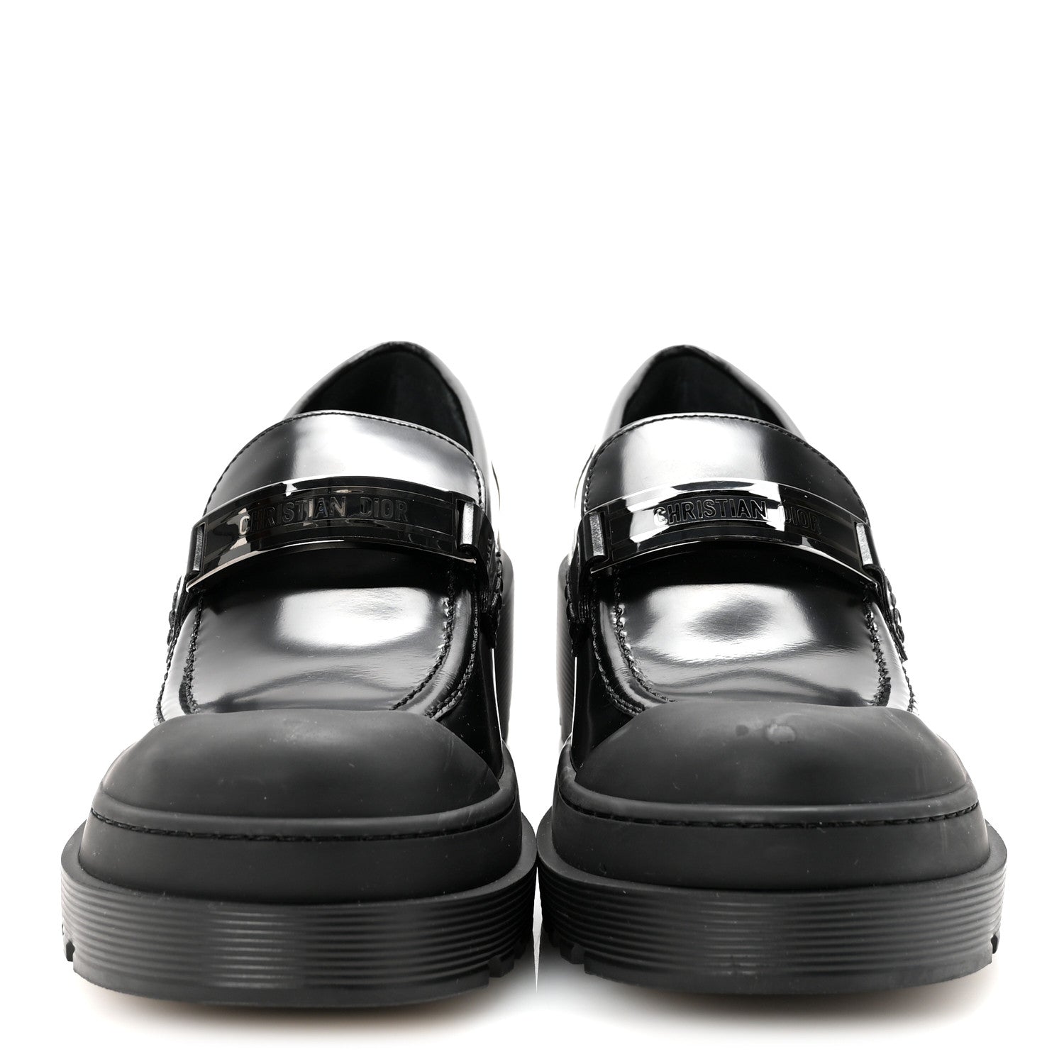 Christian Dior Brushed Calfskin Rubber Dior Code Cap Toe Lug Sole 35mm Loafers 39 Black 3 of 9