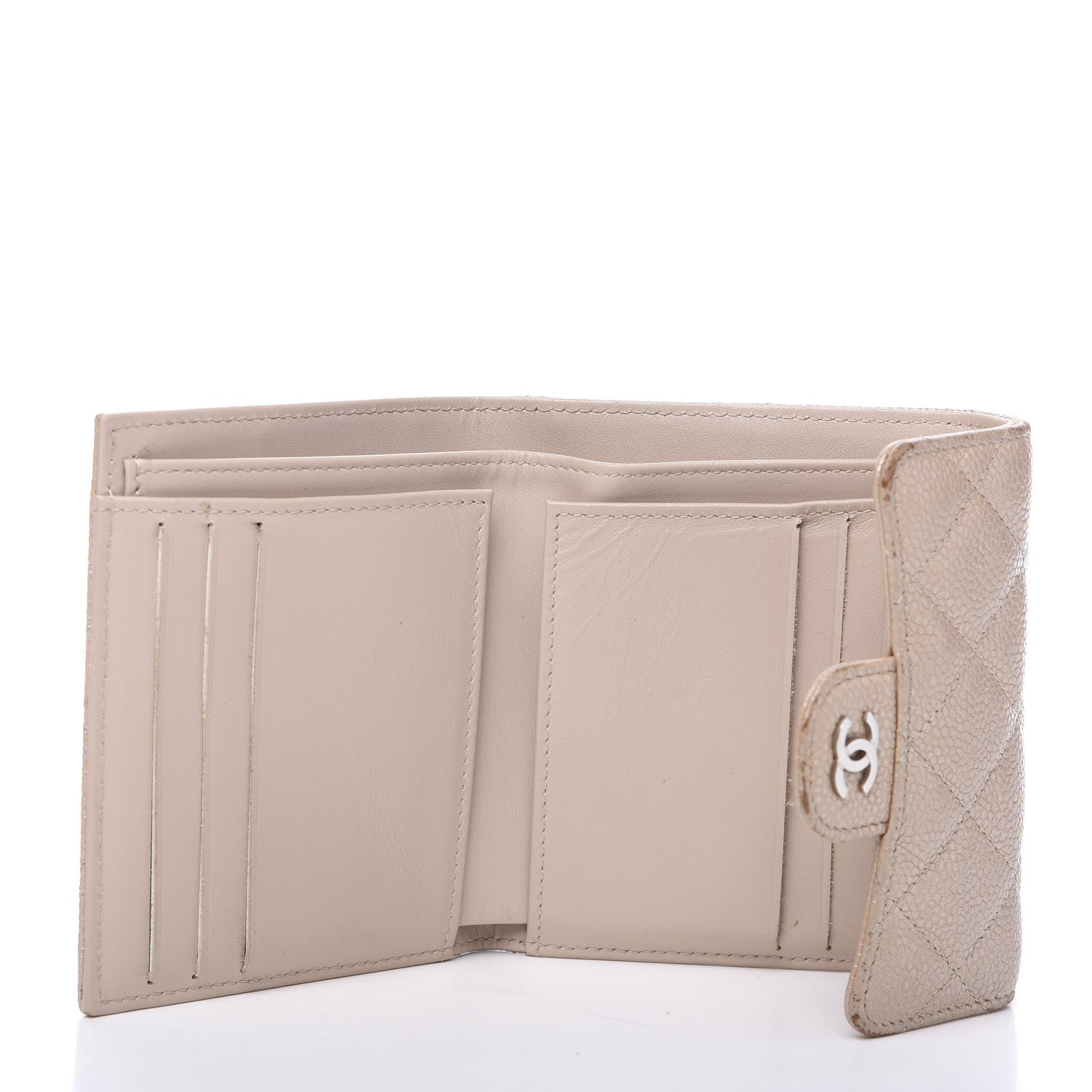 Chanel Iridescent Caviar Quilted Flap Card Holder Wallet Beige 4 of 13