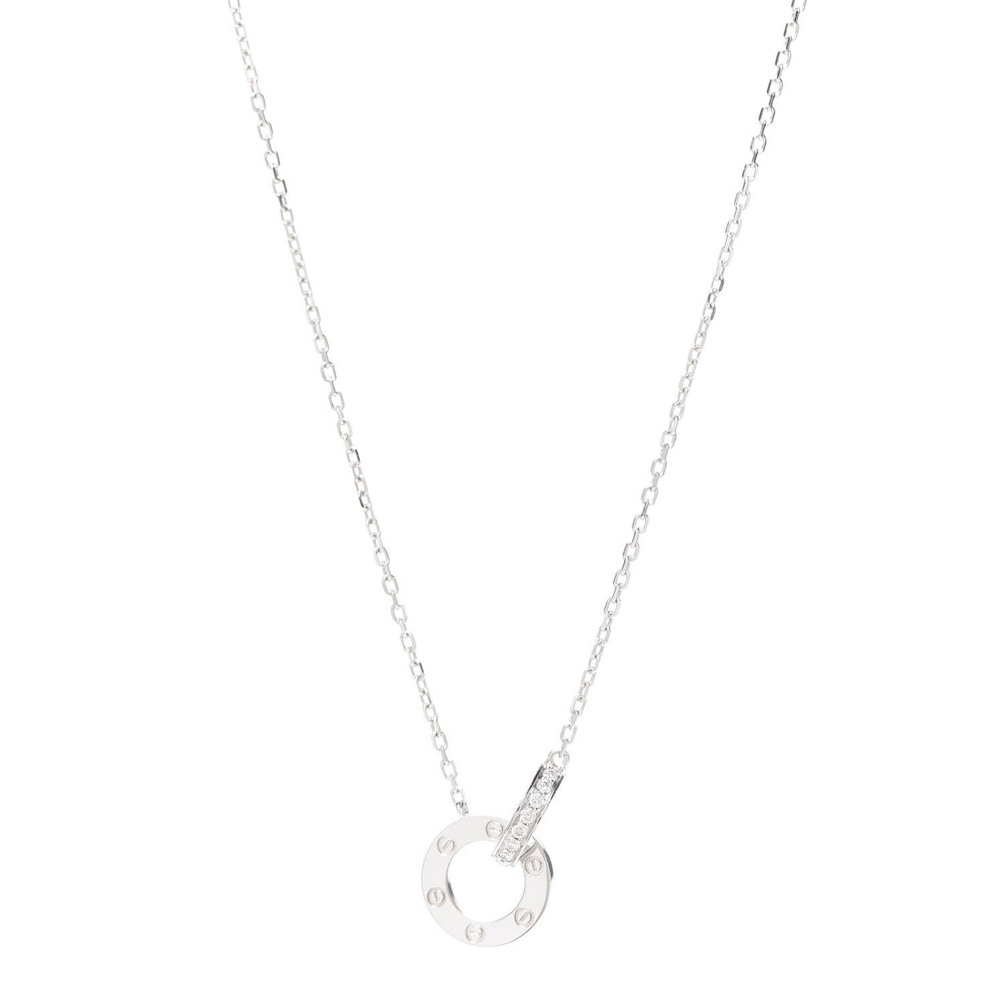 18K White Gold Diamond Interlocking LOVE Paved Necklace