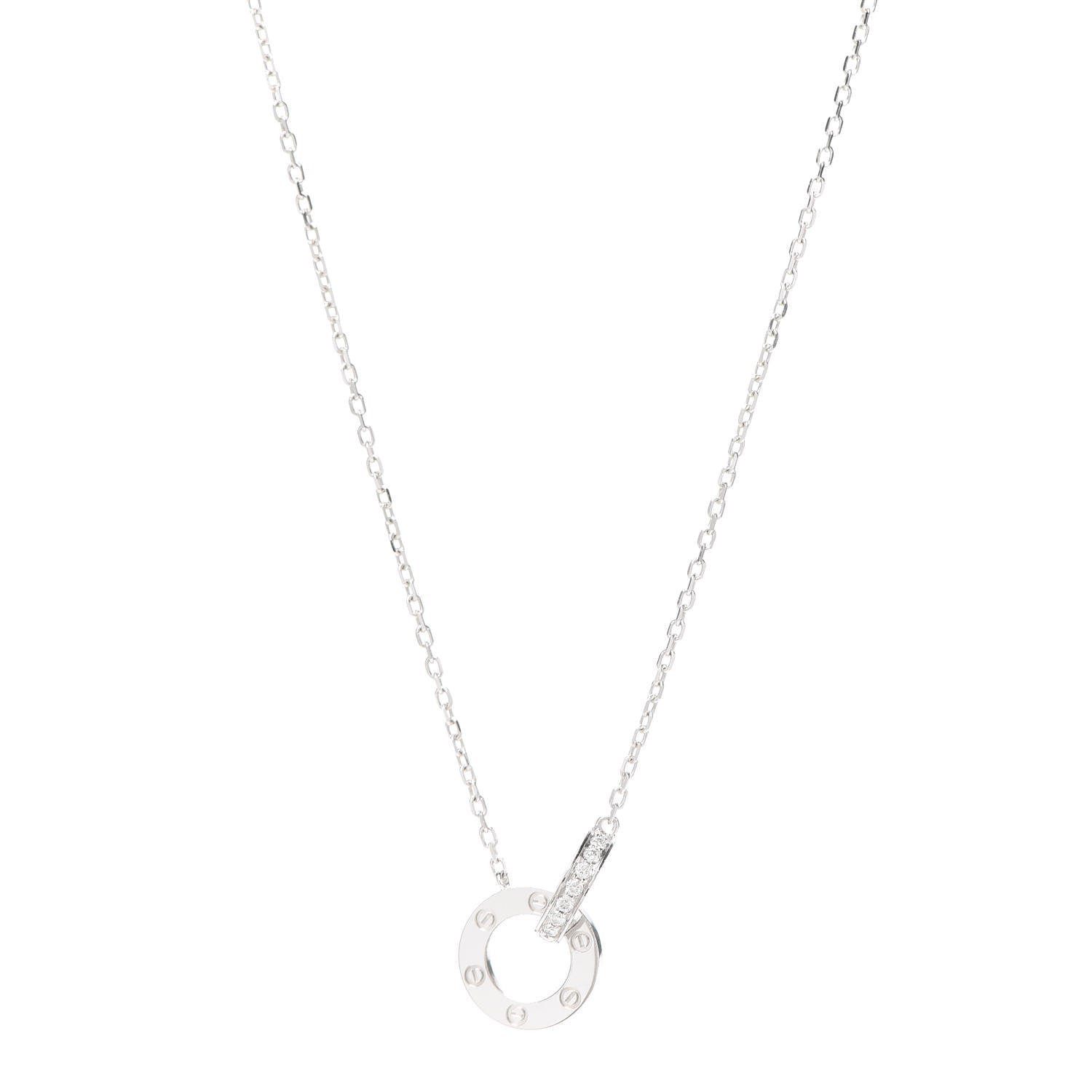 Cartier 18K White Gold Diamond Interlocking LOVE Paved Necklace 1 of 7