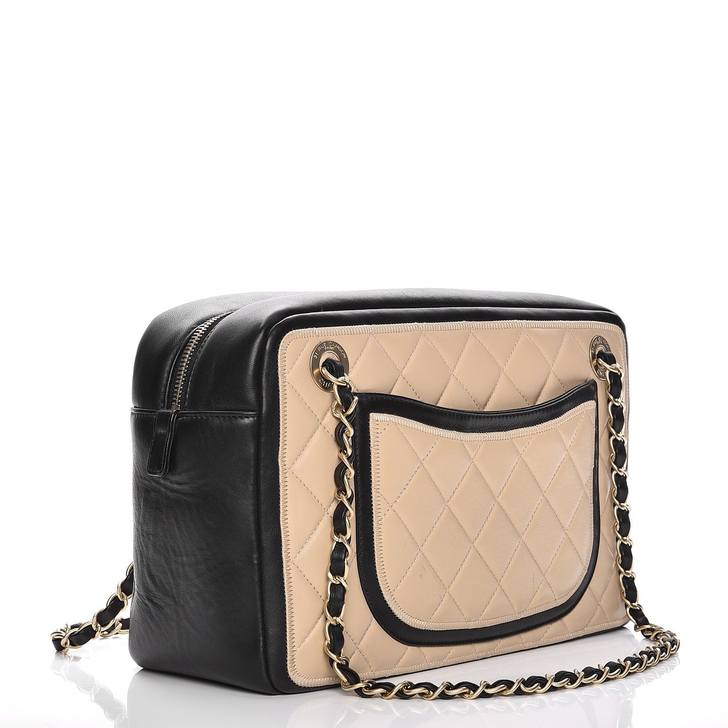 Lambskin Quilted Graphic Camera Case Beige Black