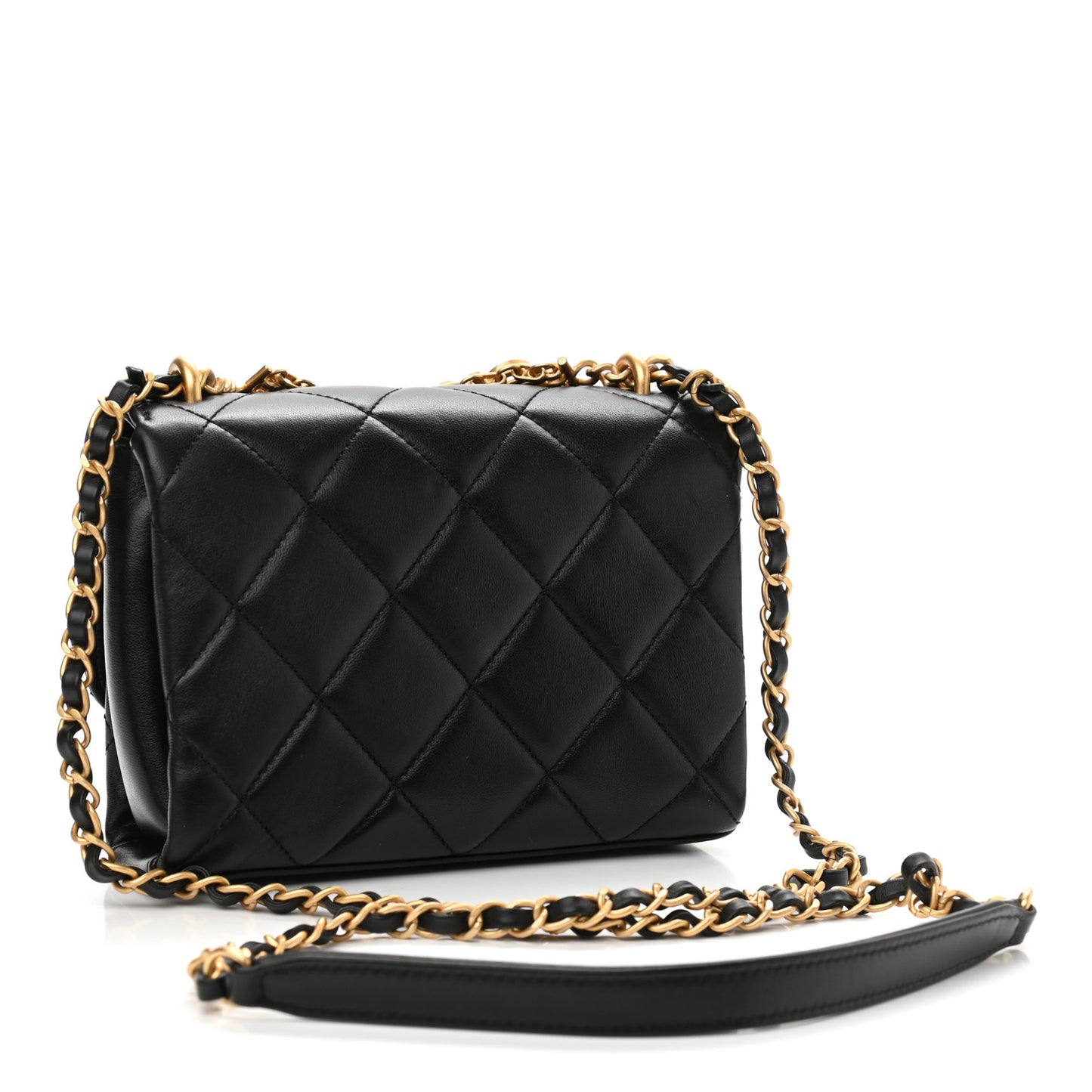 Lambskin Quilted Mini CC Crystal Logo Chain Flap Black
