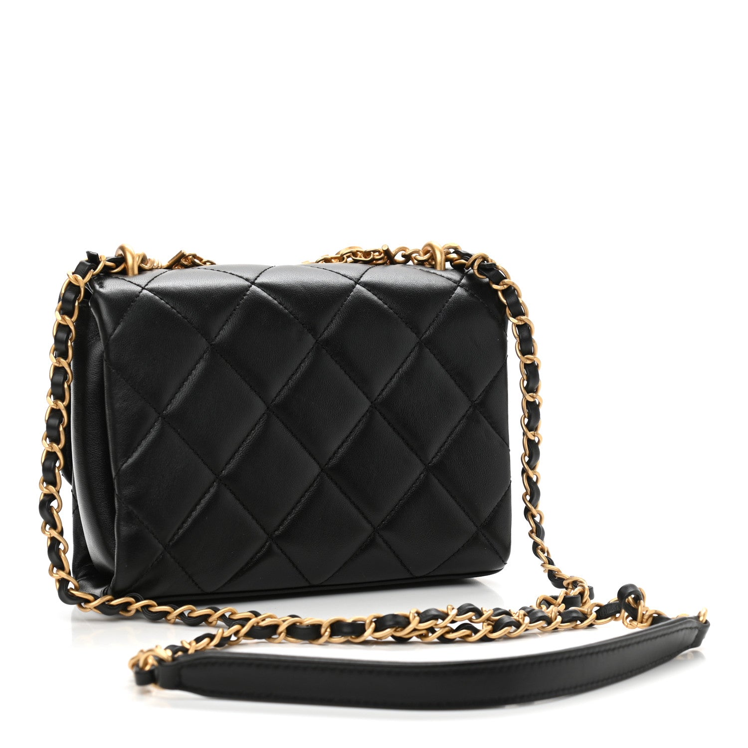 Chanel Lambskin Quilted Mini CC Crystal Logo Chain Flap Black 3 of 13