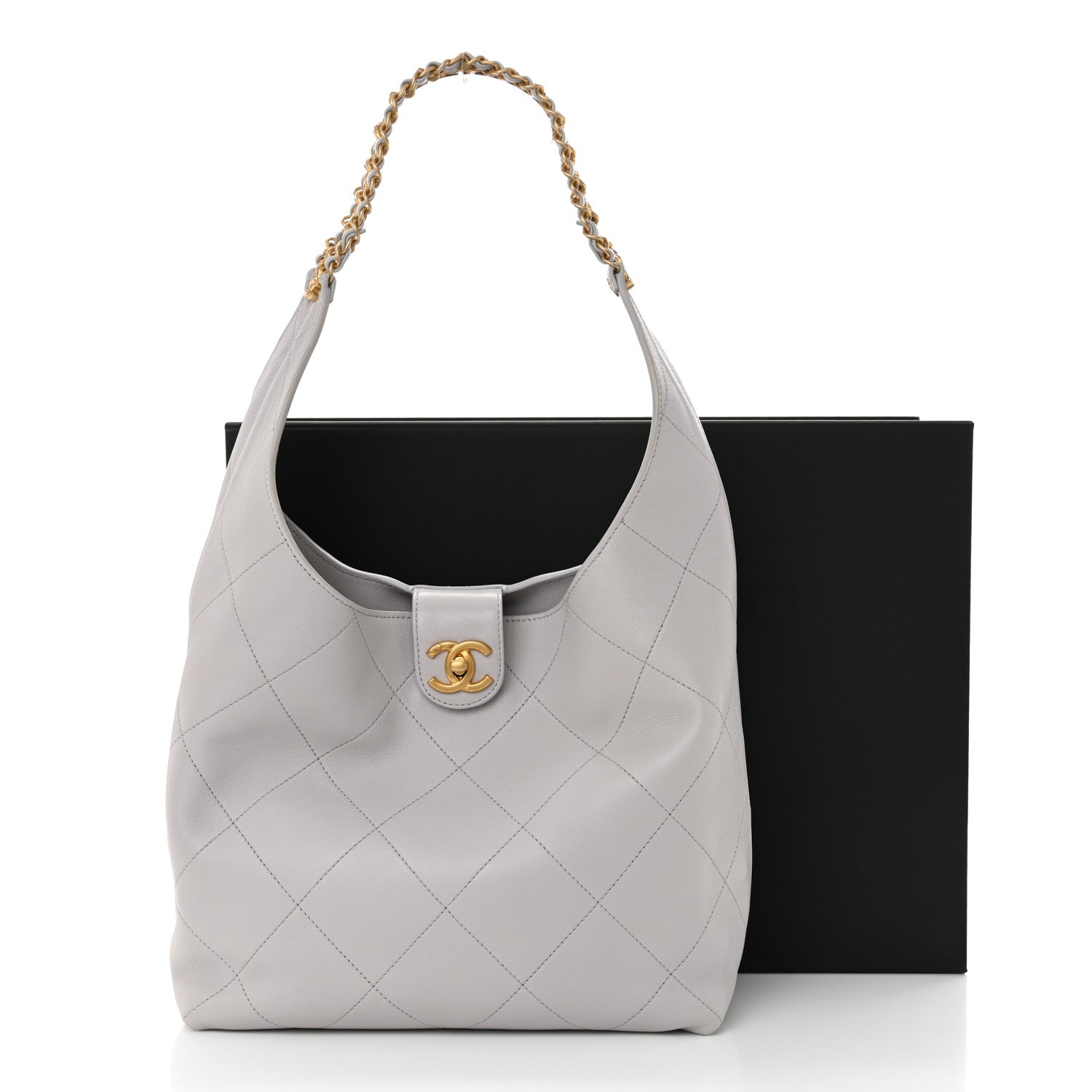 Chanel Shiny Lambskin Lambskin Quilted Medium Hobo Grey 12 of 12