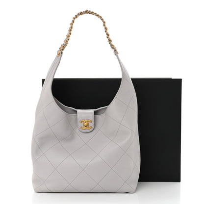 Chanel Shiny Lambskin Lambskin Quilted Medium Hobo Grey 12 of 12