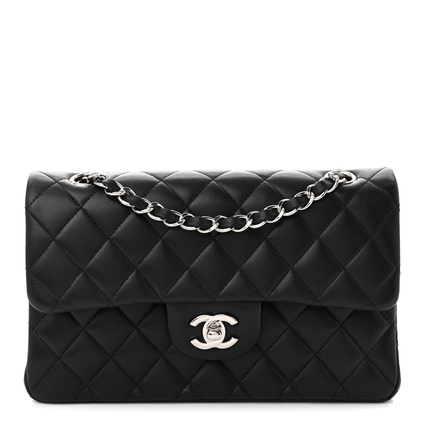 Lambskin Quilted Small Double Flap Black