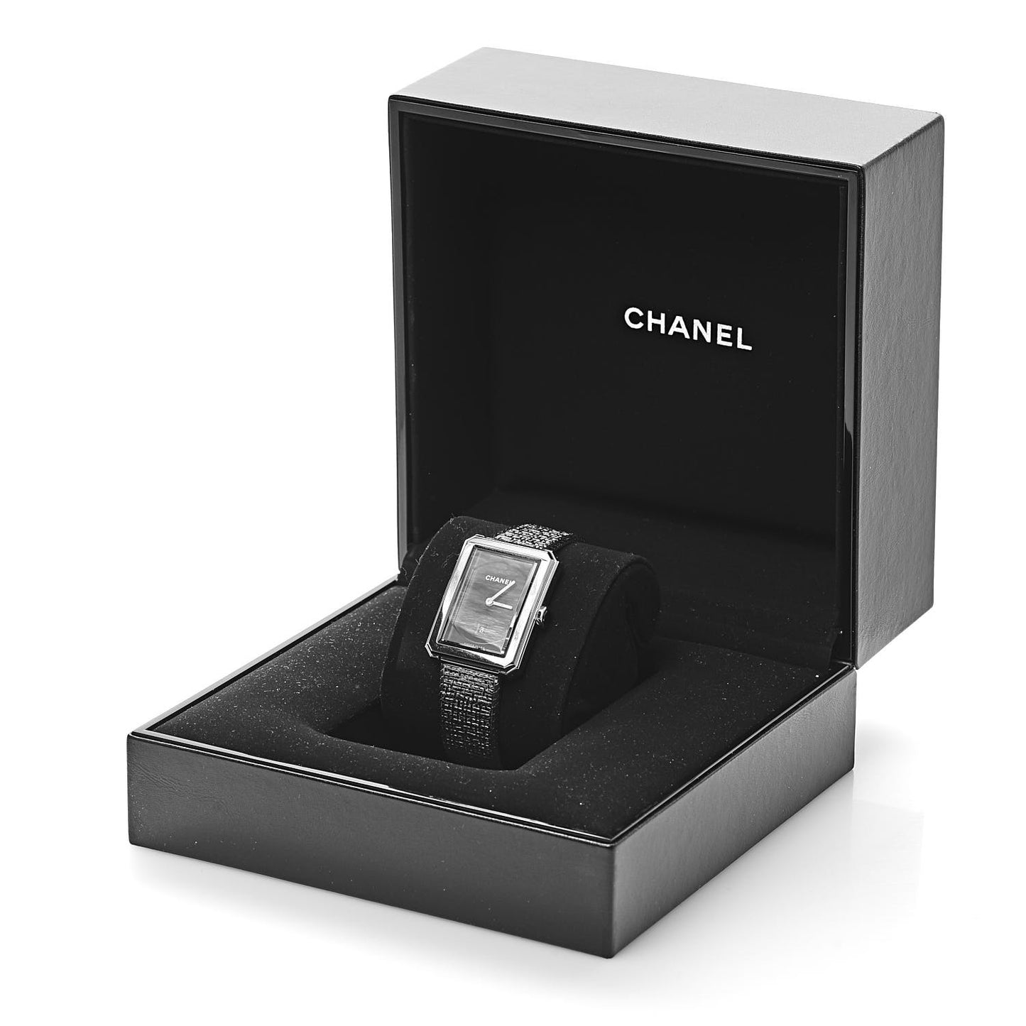 Stainless Steel 26mm Boy-friend Tweed Quartz Watch Black