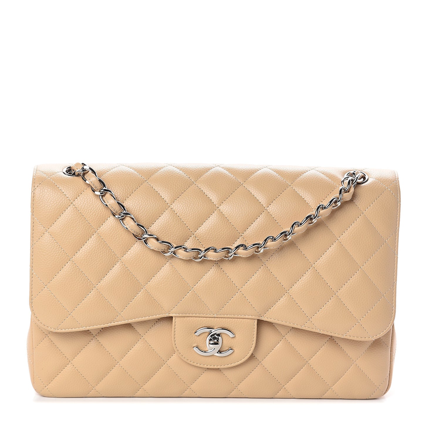 Caviar Quilted Jumbo Double Flap Beige Clair