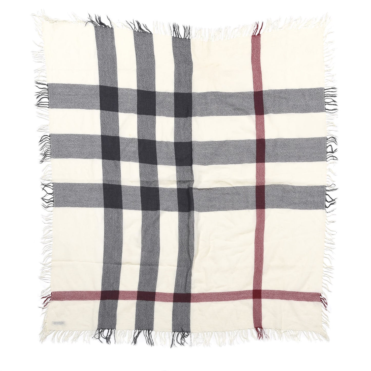Wool Silk Gauze Giant Check Lightweight Scarf Stone
