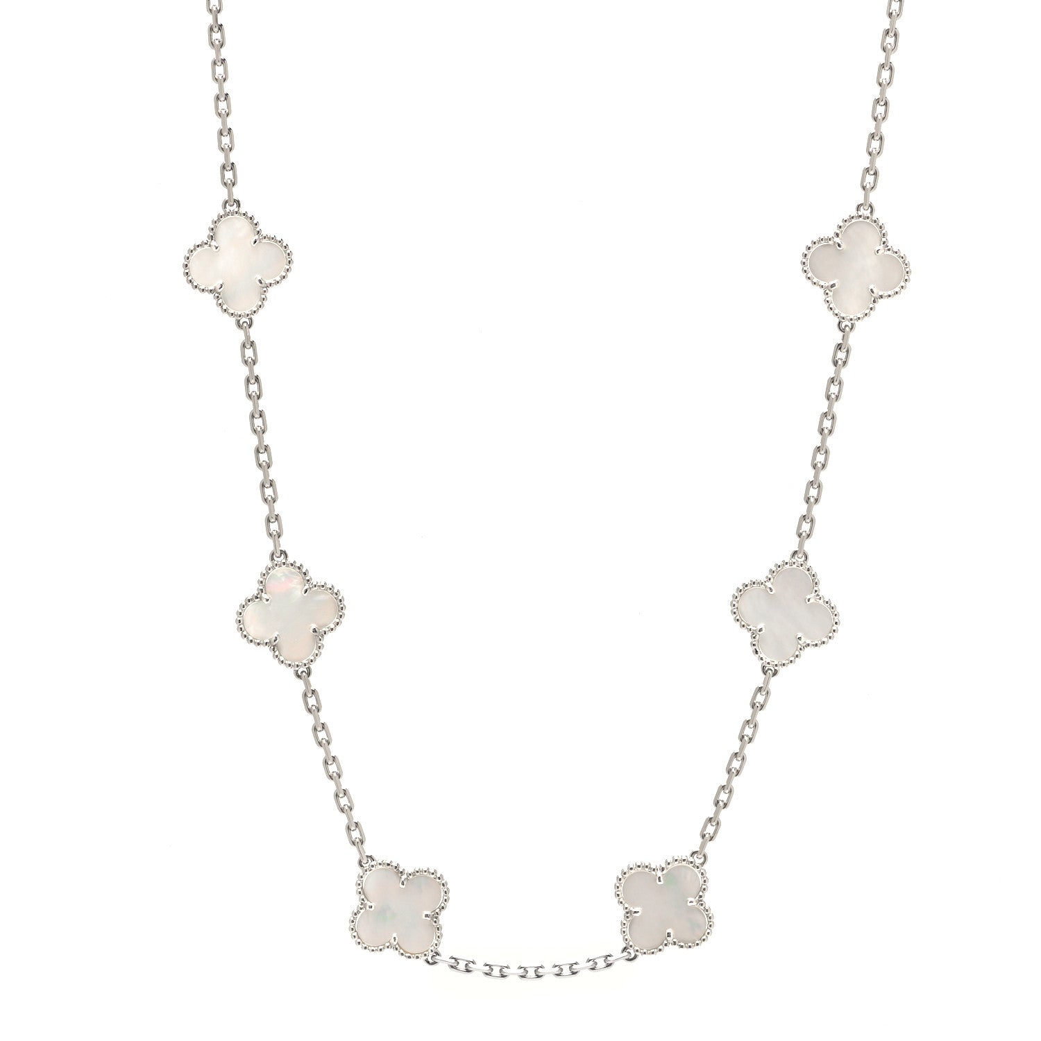 Van Cleef & Arpels 18K White Gold Mother of Pearl 10 Motifs Vintage Alhambra Necklace 1 of 4