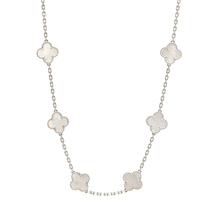 Van Cleef & Arpels 18K White Gold Mother of Pearl 10 Motifs Vintage Alhambra Necklace 1 of 4