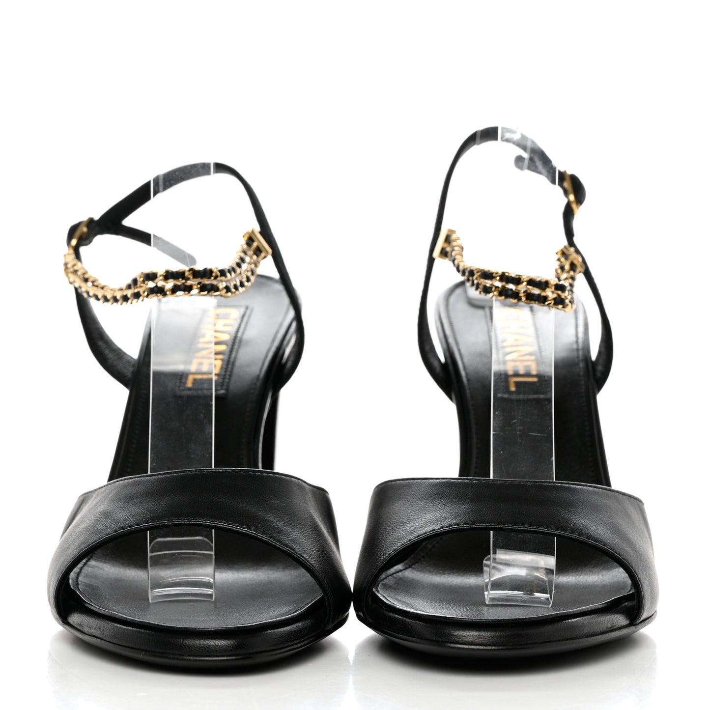 Lambskin Grosgrain CC Chain Strap Sandals 40 Black