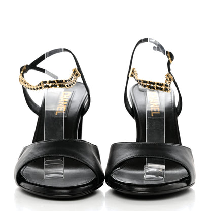 Chanel Lambskin Grosgrain CC Chain Strap Sandals 40 Black 2 of 9