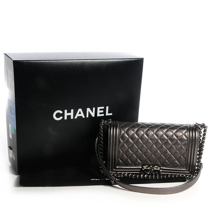 Chanel Metallic Lambskin Perforated Medium Boy Flap Dark Silver 9 of 9