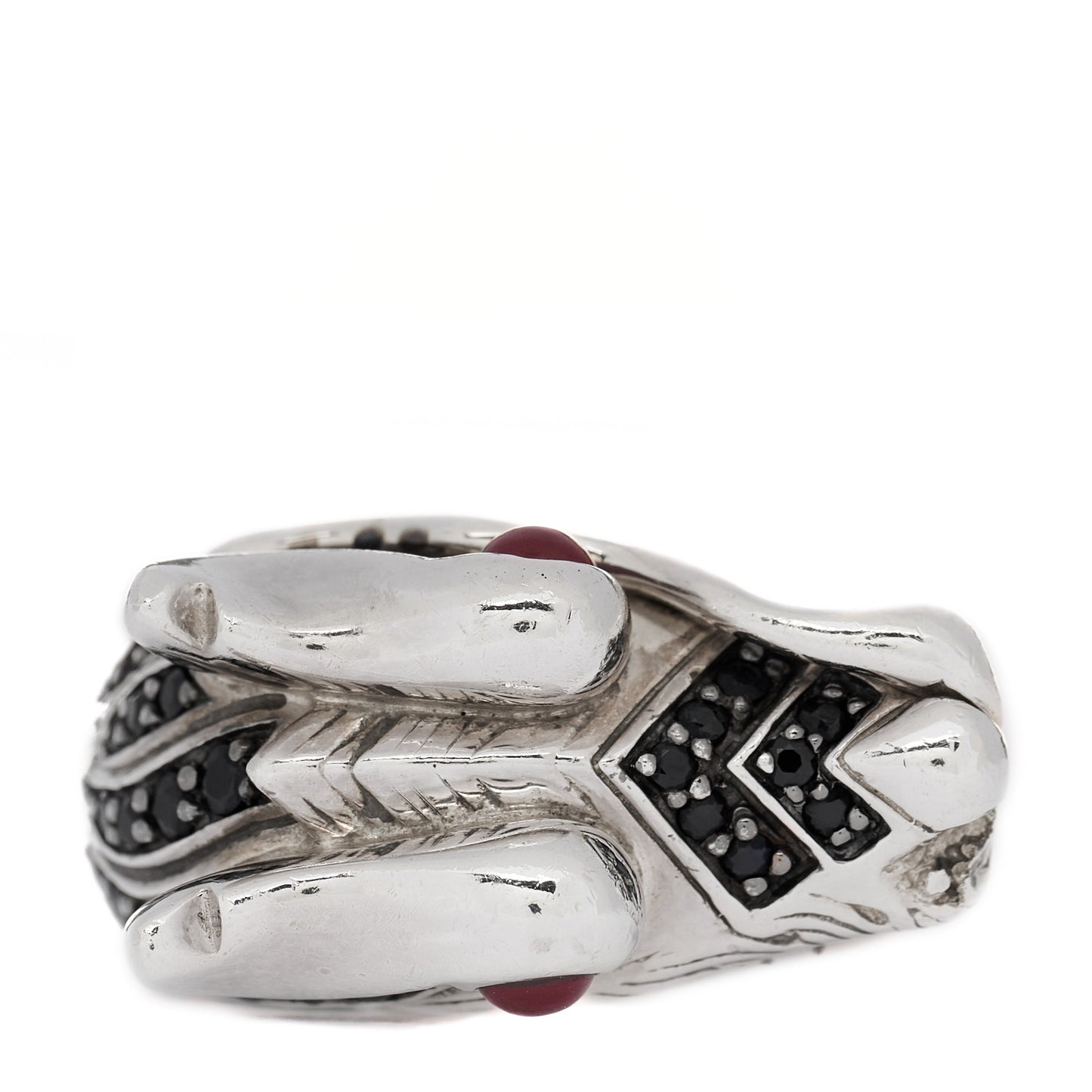 Sterling Silver Black Sapphire Ruby Naga Dragon Ring 54 7
