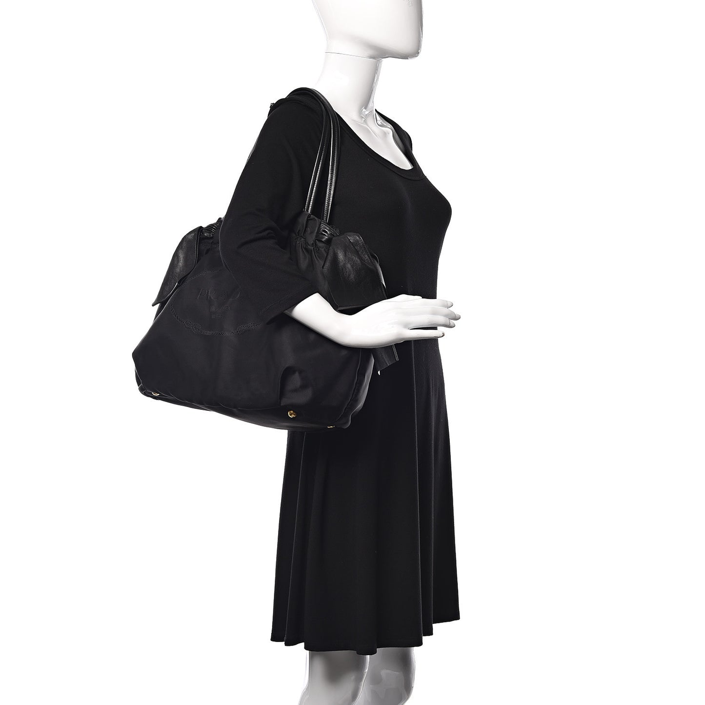 Tessuto Nylon Jacquard Logo Bow Bag Black