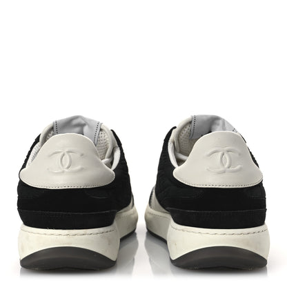 Chanel Suede Fabric Calfskin Womens CC Sneakers 41 Black White 6 of 13