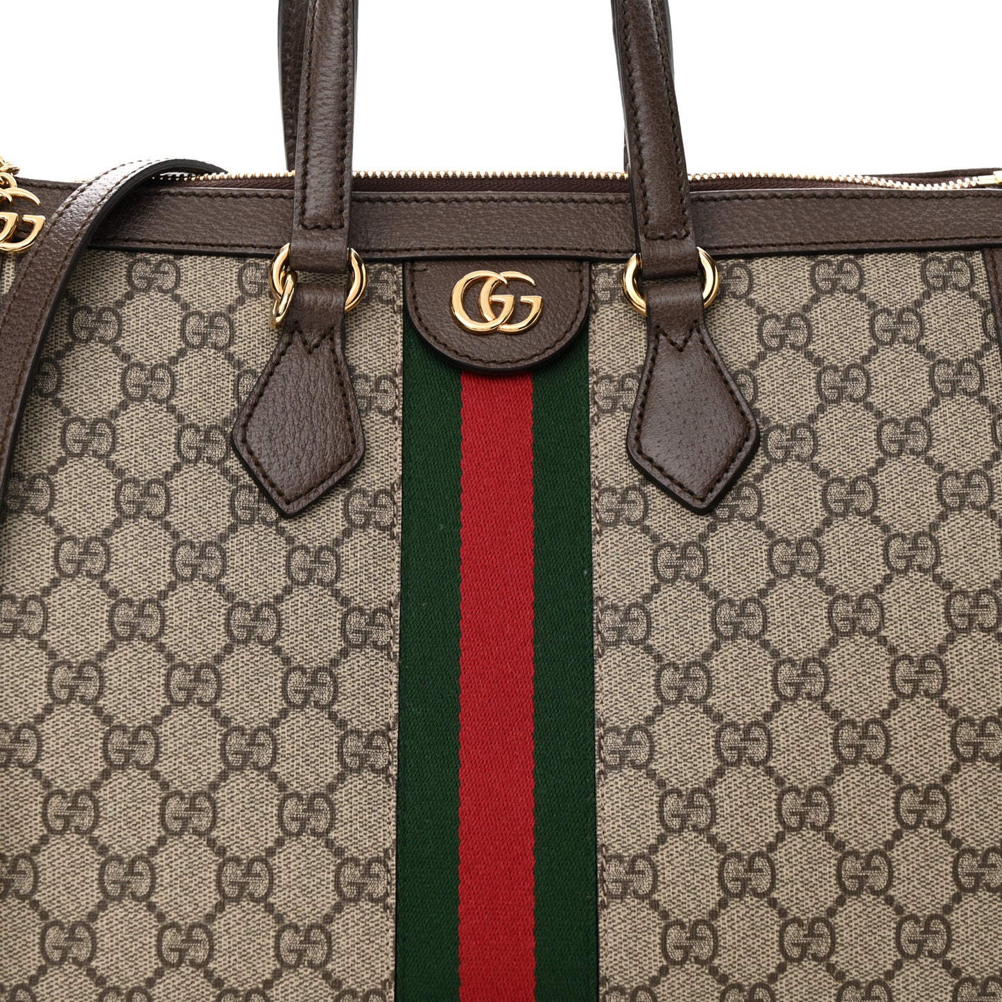 GG Supreme Monogram Web Medium Ophidia Tote Bag Brown
