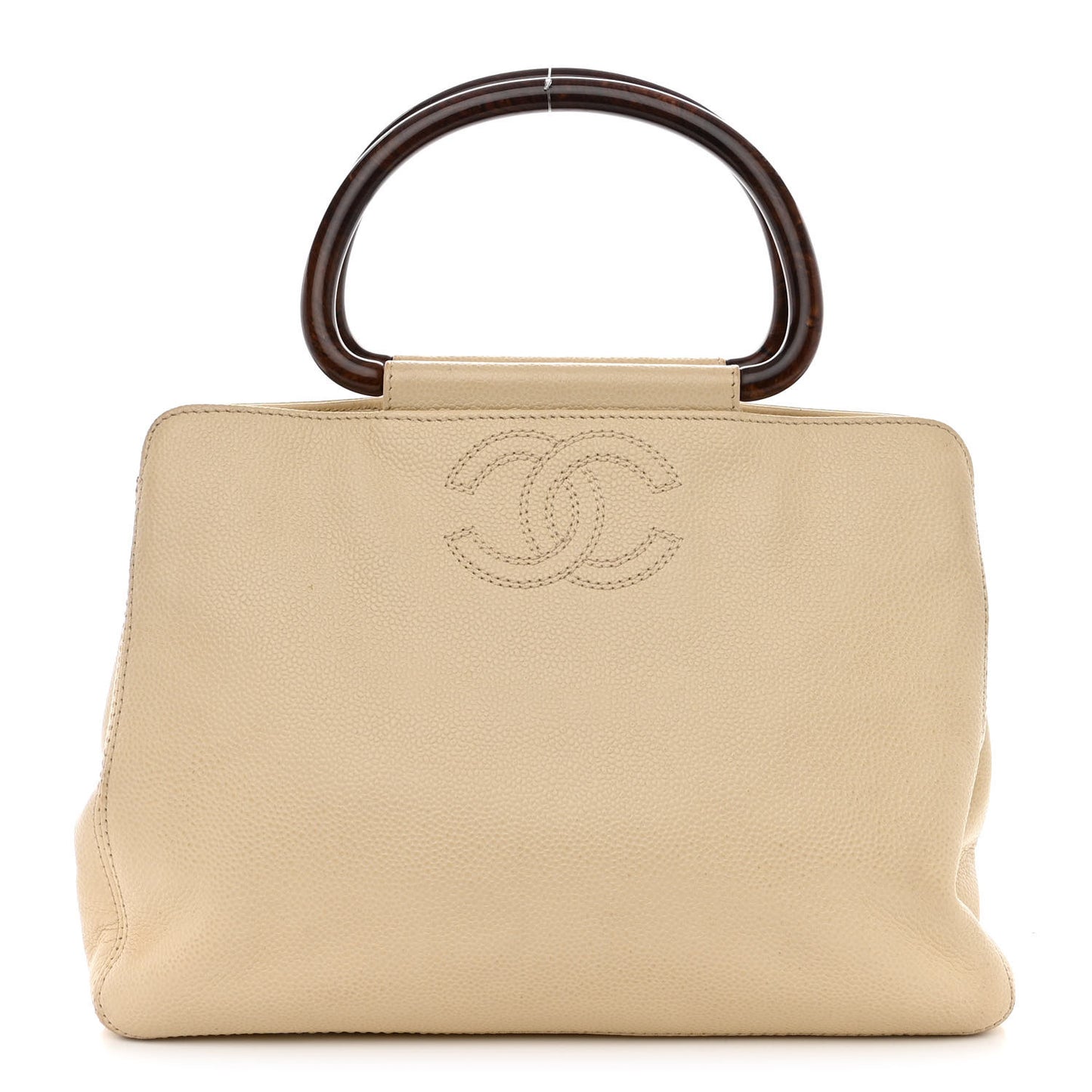 Caviar Wood Handle Handbag Beige