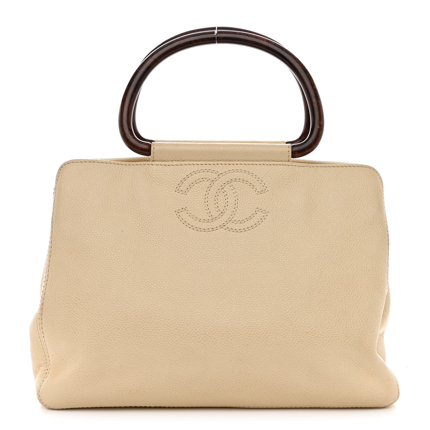 Chanel Caviar Wood Handle Handbag Beige 1 of 16
