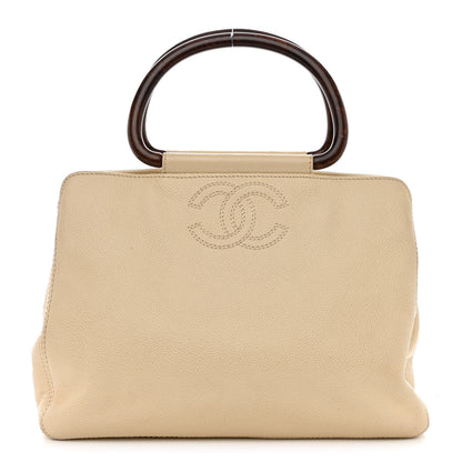 Chanel Caviar Wood Handle Handbag Beige 1 of 16