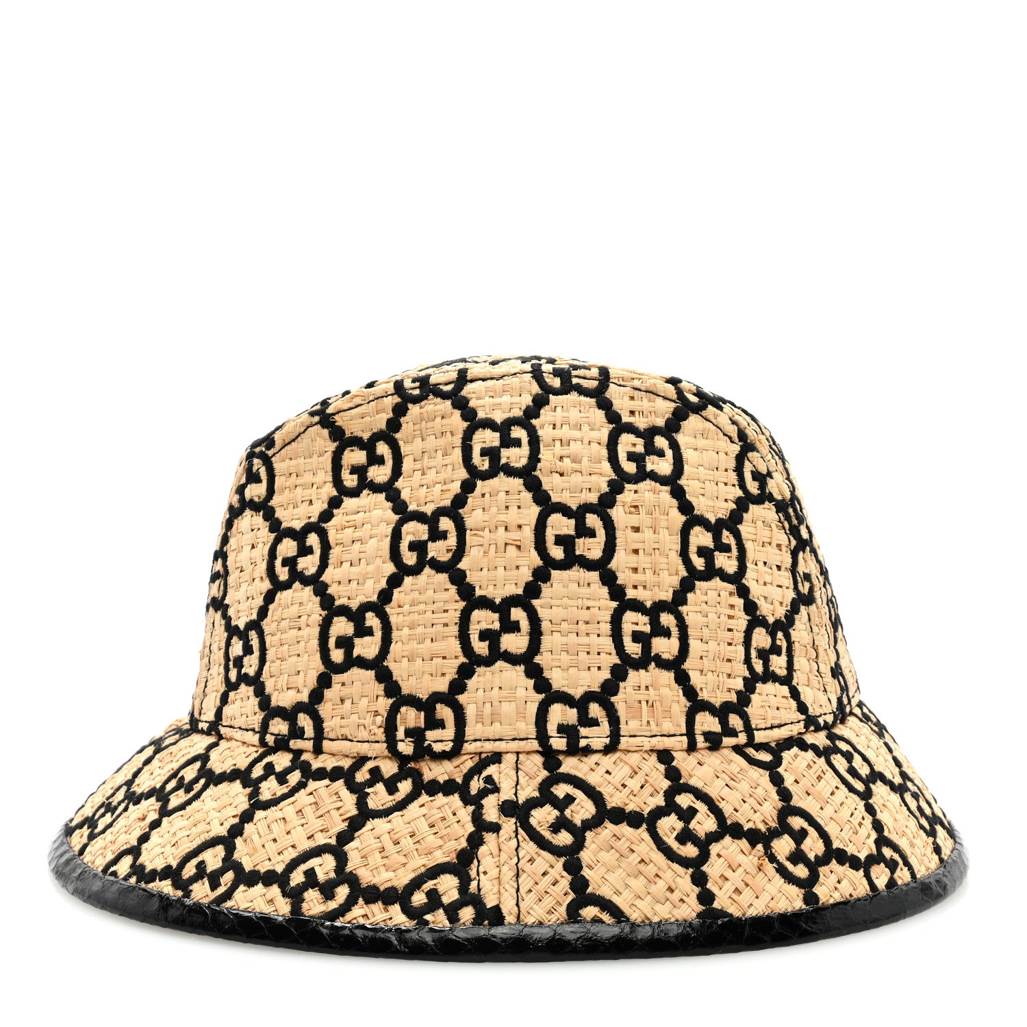 Gucci Raffia Elaphe Interlocking GG Embroidered Fedora Hat M Ivory Black 4 of 7