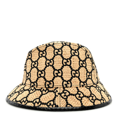 Gucci Raffia Elaphe Interlocking GG Embroidered Fedora Hat M Ivory Black 4 of 7