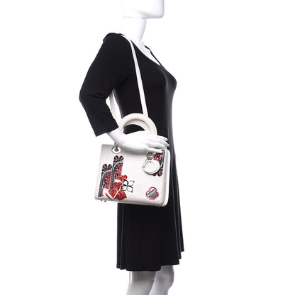Christian Dior Smooth Calfskin Embroidered Medium Lady Dior White Multicolor 2 of 11